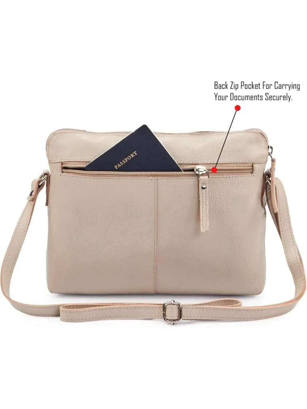 Women's Beige Genuine Leather Sling Purse with Adjustable Strap Crossbody bags